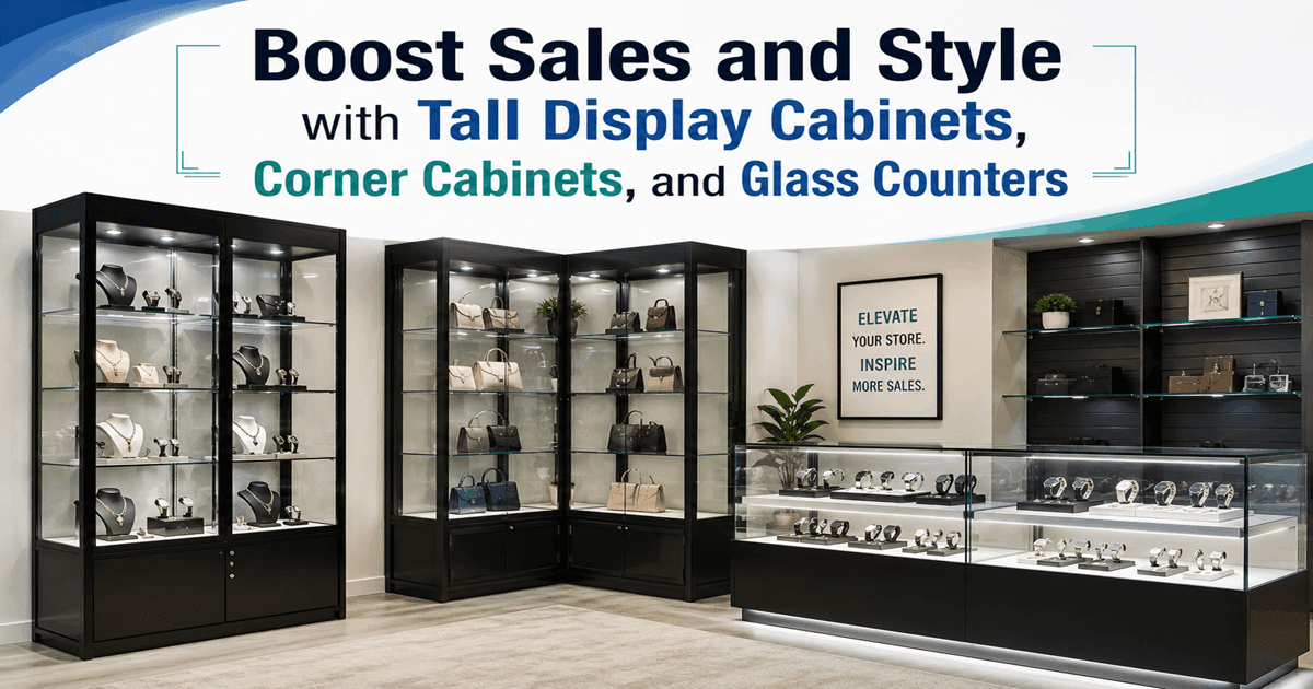 Boost Sales and Style with Tall Display Cabinets, Corner Cabinets, and Glass Counters